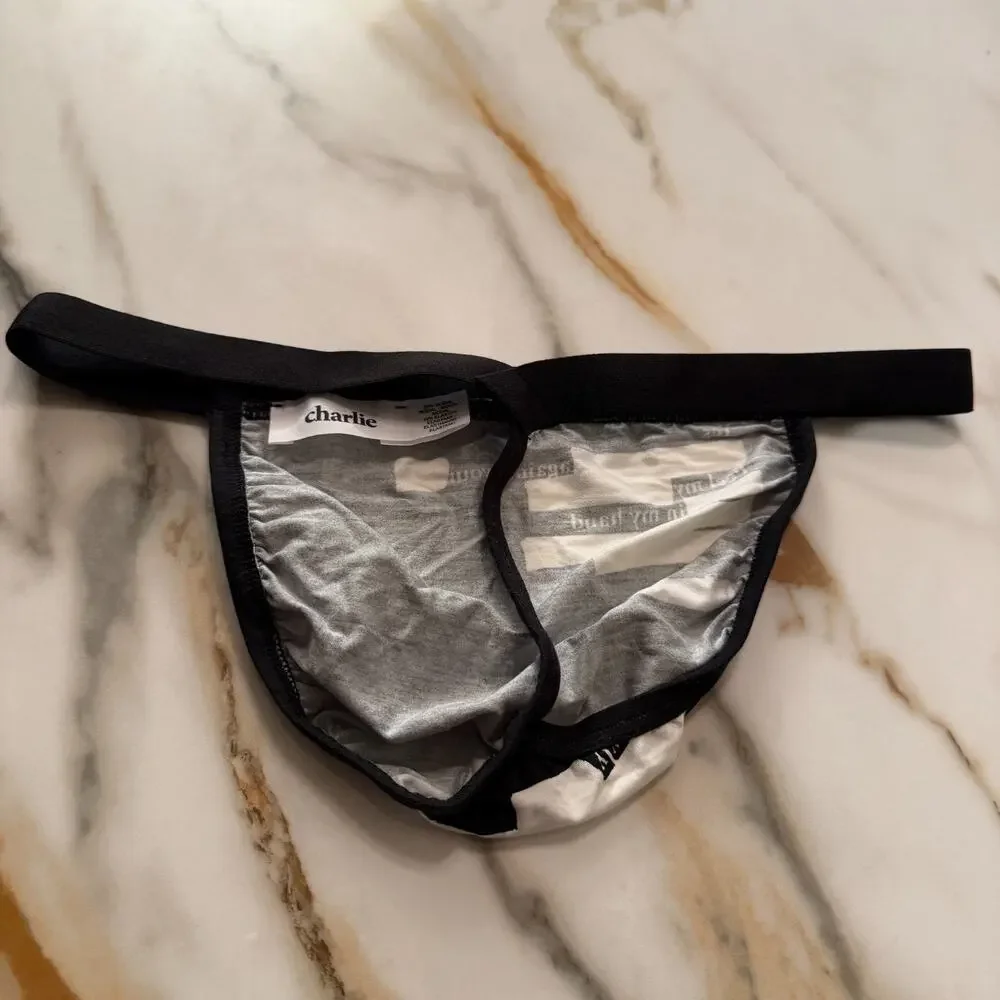 NEW Charlie By MZ Mens Minimal Slingshot Micro Modal Thong Color Black & White L